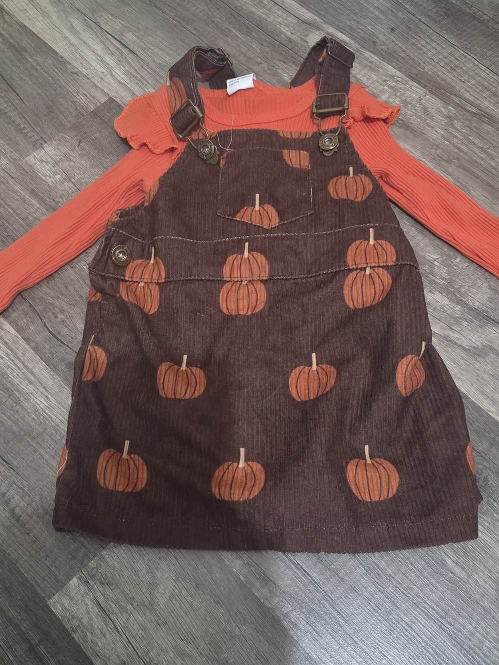 Amazon Orange Long Sleeve Onesie with Brown Pumpkin Pinafore Set